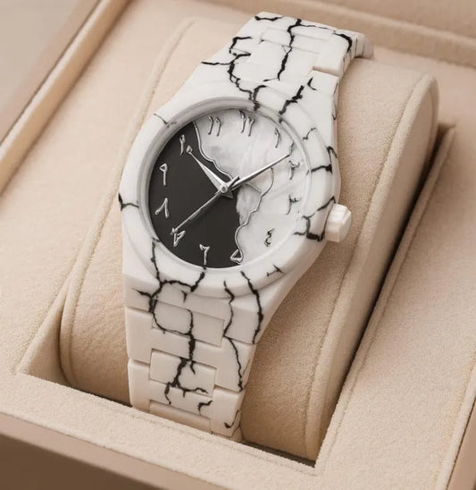 New White Marble Arabic Aura Unisex Watch