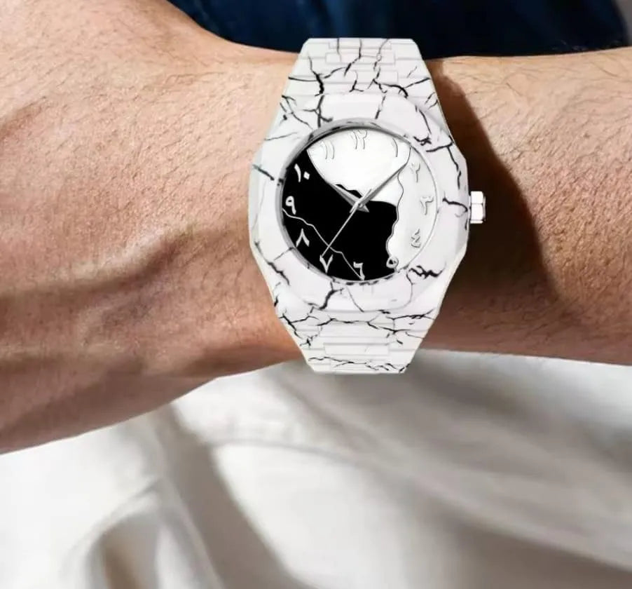 New White Marble Arabic Aura Unisex Watch